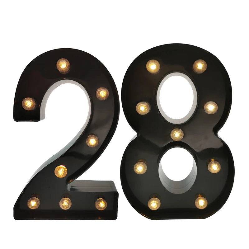 2Pcs 18th 21st 30th 40th 50th 60th Black Number LED Light