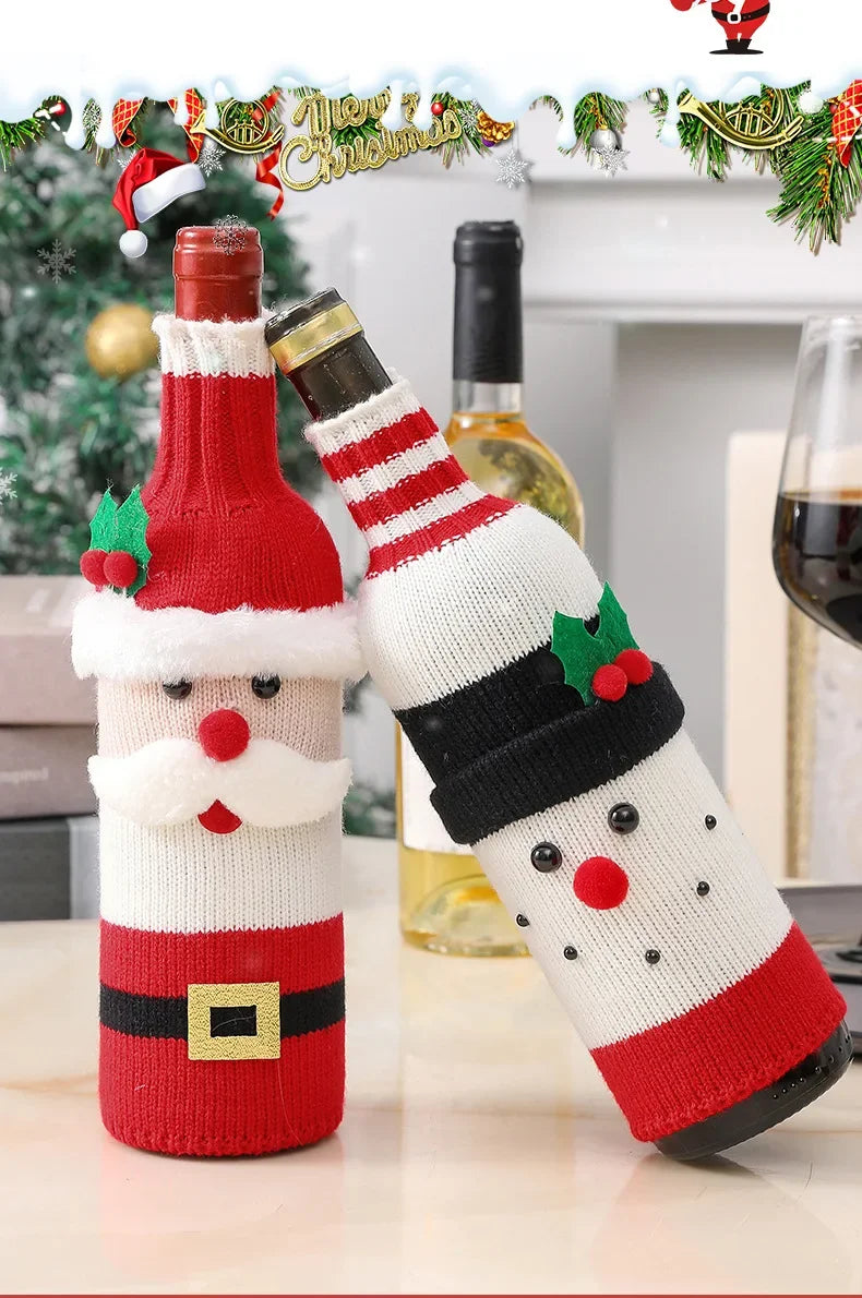 Santa Claus and Snowman Wine Bottle Cover Stocking Gift