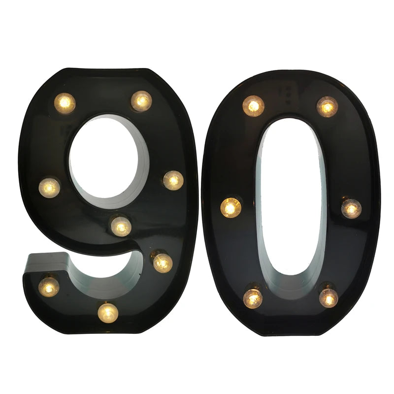 2Pcs 18th 21st 30th 40th 50th 60th Black Number LED Light