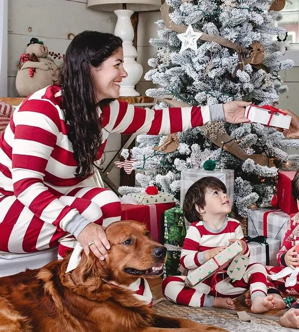 Striped Christmas Print Matching Family Pajamas