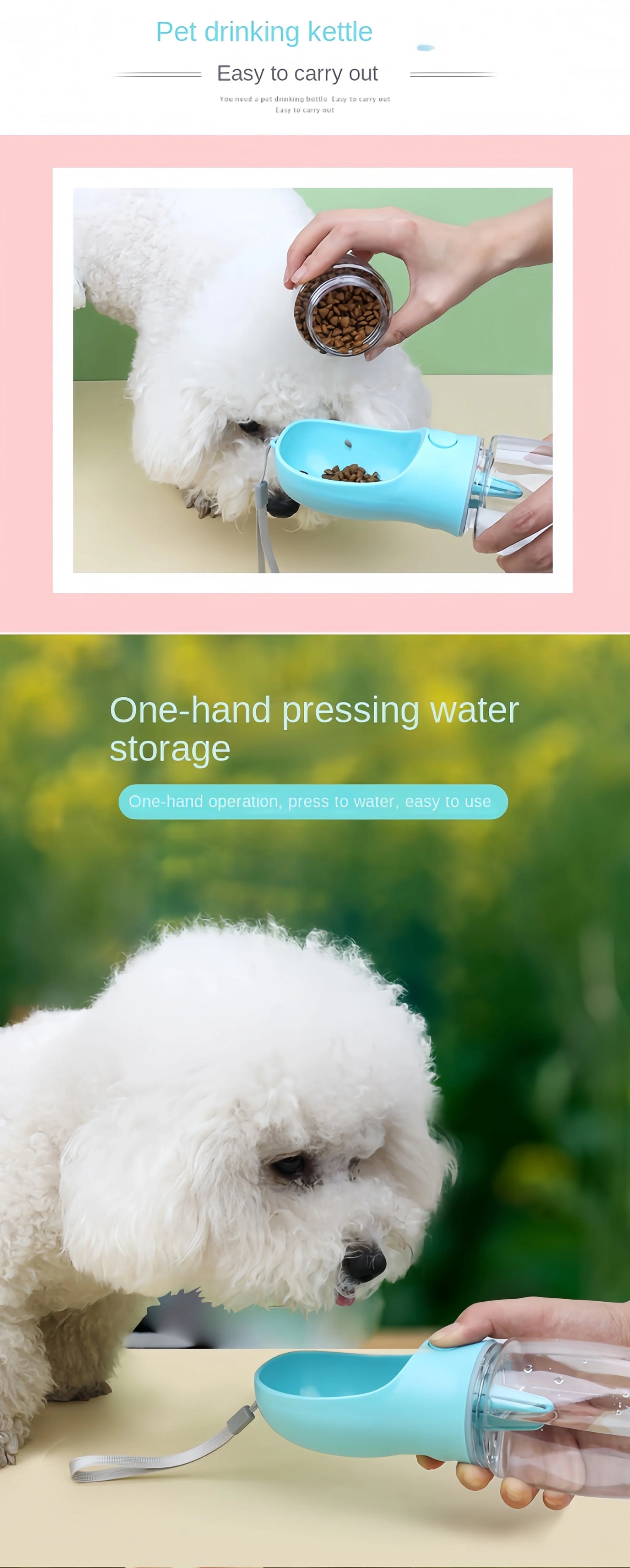 Portable Dog Cat Water Bottle with Food Storage