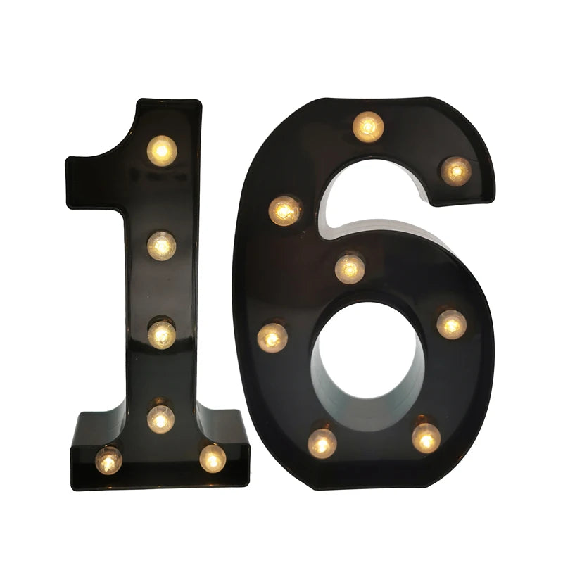 2Pcs 18th 21st 30th 40th 50th 60th Black Number LED Light