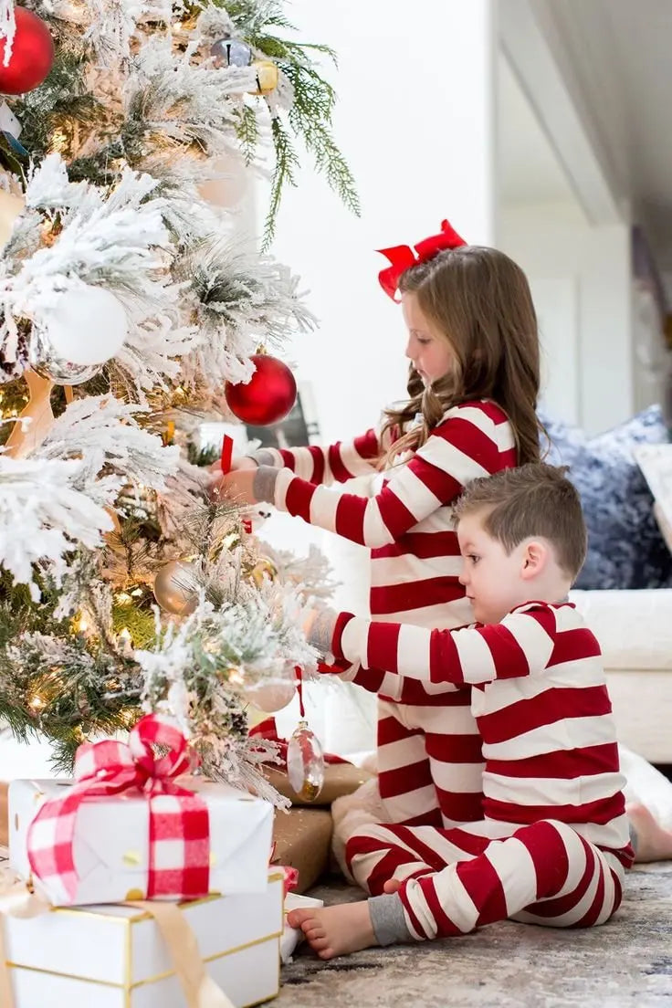 Striped Christmas Print Matching Family Pajamas