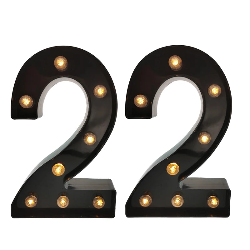 2Pcs 18th 21st 30th 40th 50th 60th Black Number LED Light