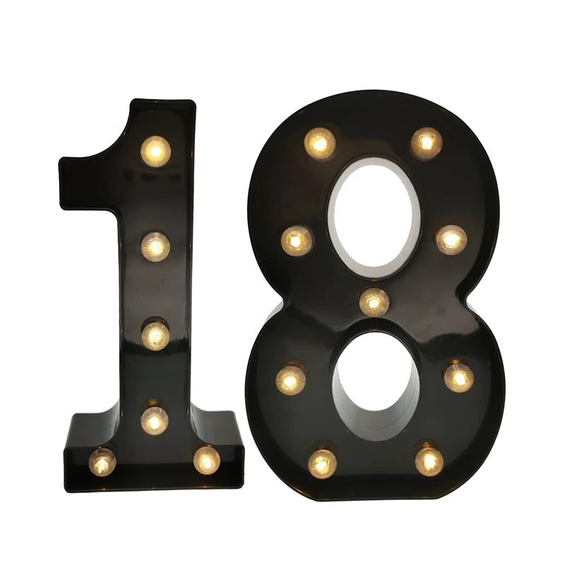 2Pcs 18th 21st 30th 40th 50th 60th Black Number LED Light