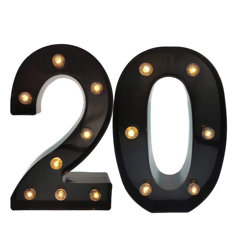 2Pcs 18th 21st 30th 40th 50th 60th Black Number LED Light