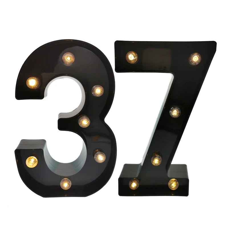 2Pcs 18th 21st 30th 40th 50th 60th Black Number LED Light