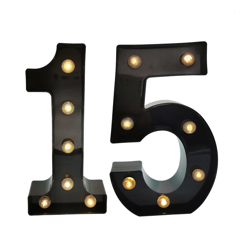2Pcs 18th 21st 30th 40th 50th 60th Black Number LED Light