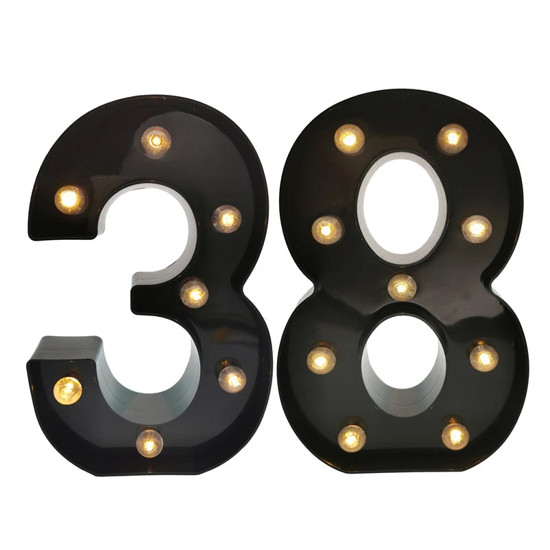 2Pcs 18th 21st 30th 40th 50th 60th Black Number LED Light