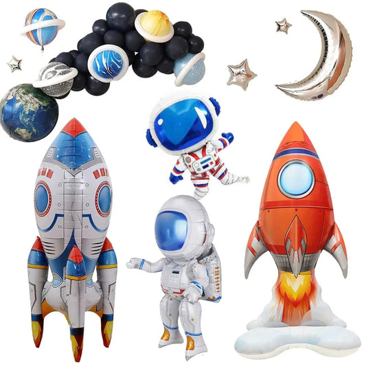 3D Astronaut Space Rocket Foil Balloons