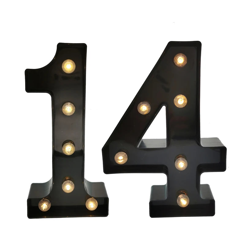 2Pcs 18th 21st 30th 40th 50th 60th Black Number LED Light