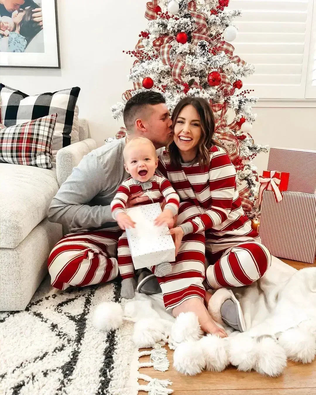 Striped Christmas Print Matching Family Pajamas