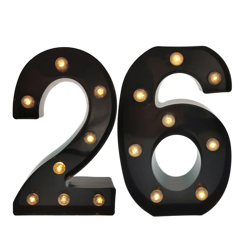 2Pcs 18th 21st 30th 40th 50th 60th Black Number LED Light