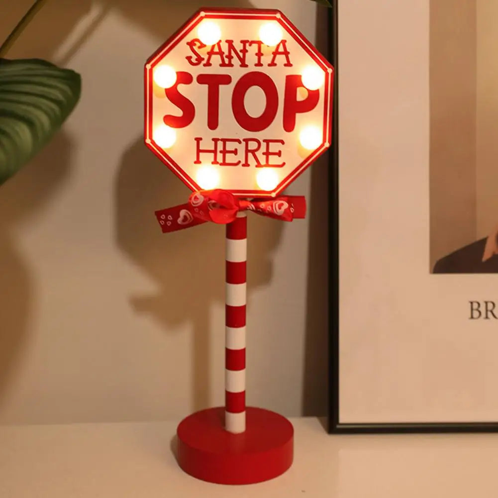 Santa stop here hexagonal LED desktop sign