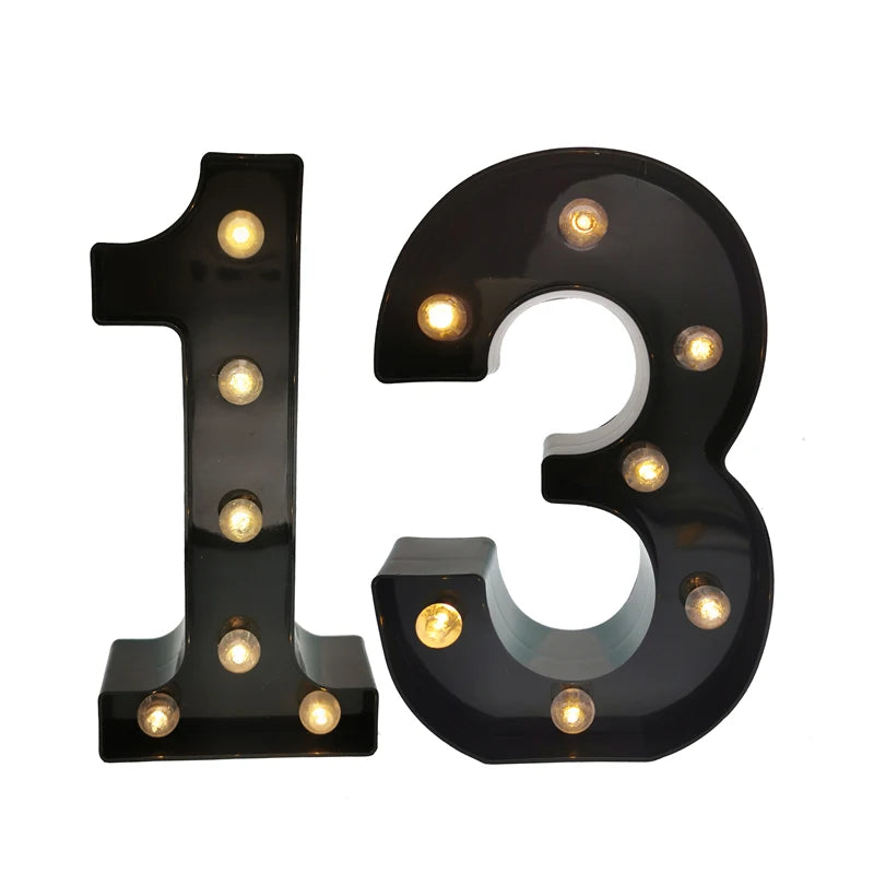 2Pcs 18th 21st 30th 40th 50th 60th Black Number LED Light