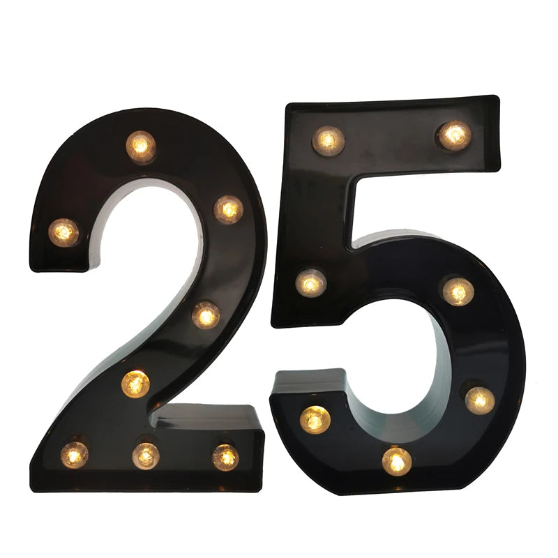 2Pcs 18th 21st 30th 40th 50th 60th Black Number LED Light