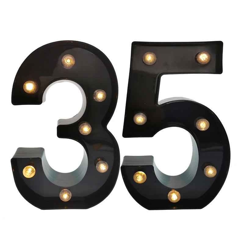 2Pcs 18th 21st 30th 40th 50th 60th Black Number LED Light