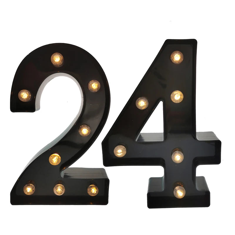 2Pcs 18th 21st 30th 40th 50th 60th Black Number LED Light