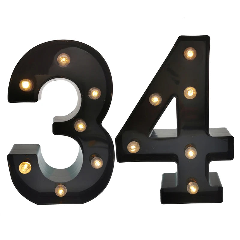 2Pcs 18th 21st 30th 40th 50th 60th Black Number LED Light