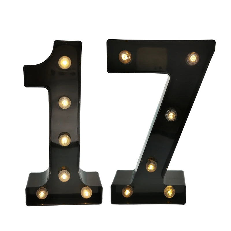 2Pcs 18th 21st 30th 40th 50th 60th Black Number LED Light