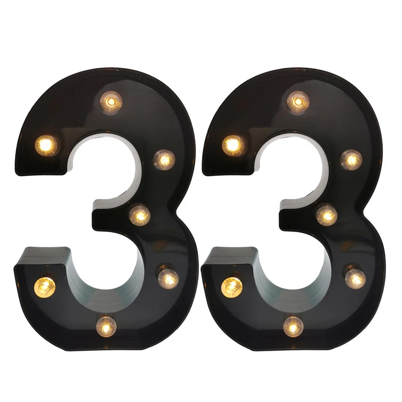 2Pcs 18th 21st 30th 40th 50th 60th Black Number LED Light