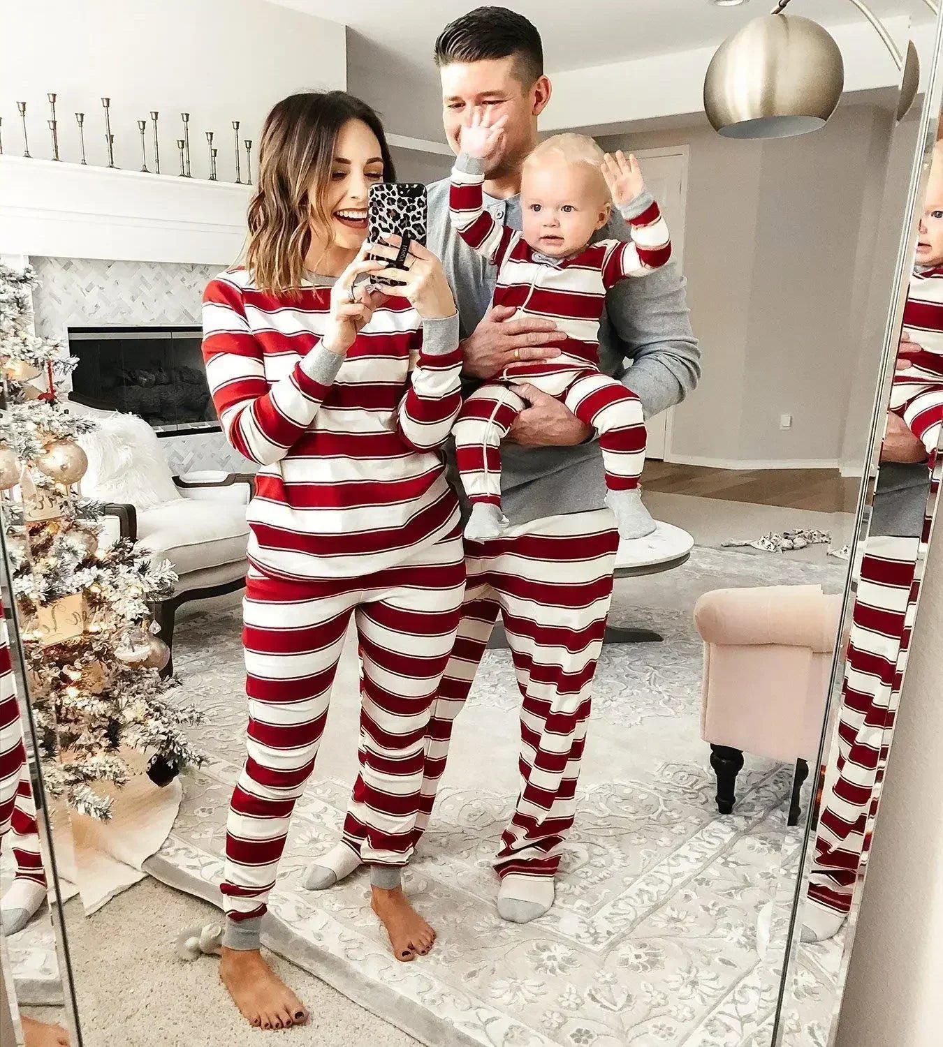 Striped Christmas Print Matching Family Pajamas