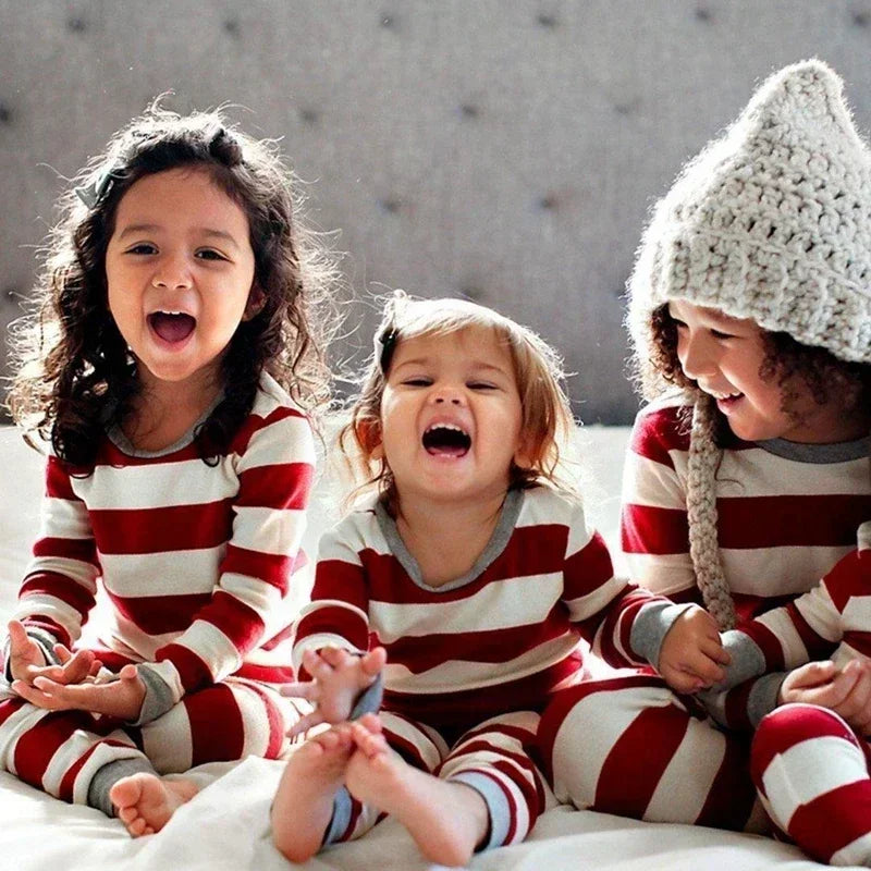 Striped Christmas Print Matching Family Pajamas