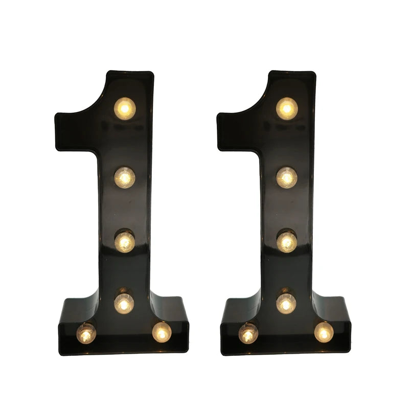 2Pcs 18th 21st 30th 40th 50th 60th Black Number LED Light