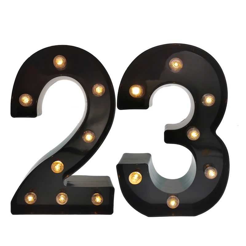 2Pcs 18th 21st 30th 40th 50th 60th Black Number LED Light