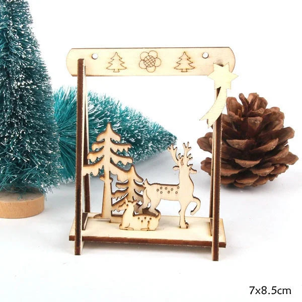 4PCS/Lot DIY Creative Mini Hollow Christmas Wooden Ornaments