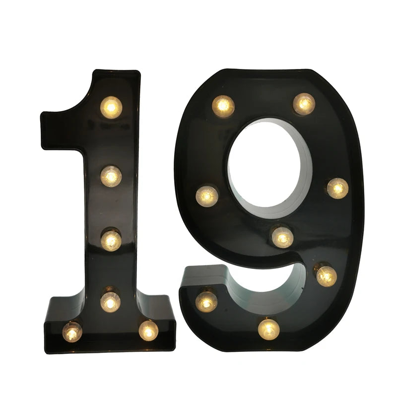 2Pcs 18th 21st 30th 40th 50th 60th Black Number LED Light