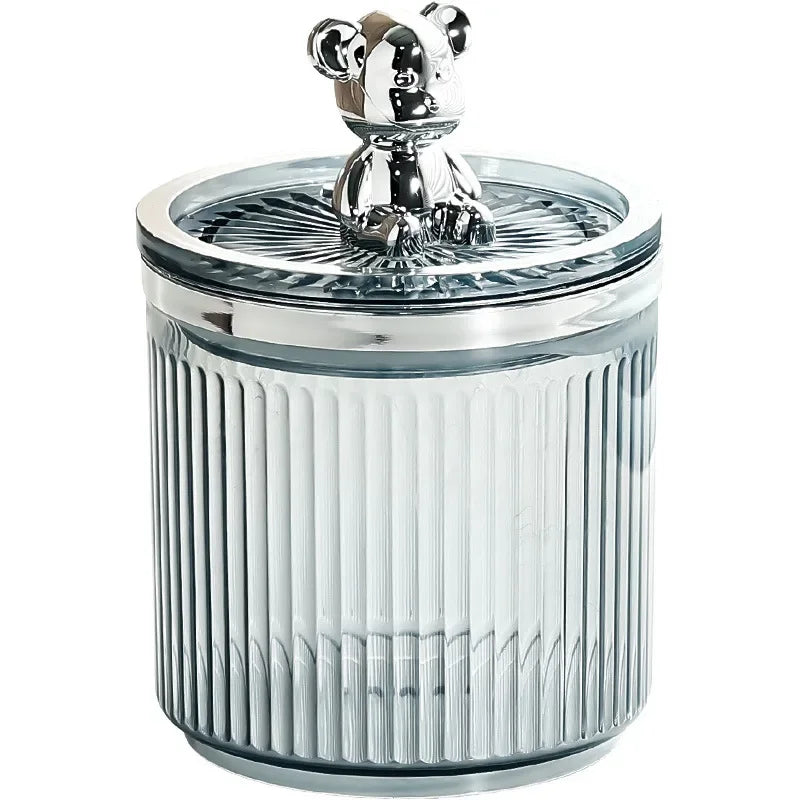 Silver colour Bear grey q tip container Christmas gift