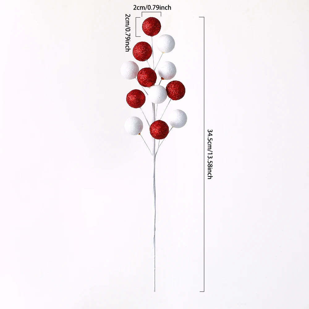 Sparkly Christmas balls white and red stem
