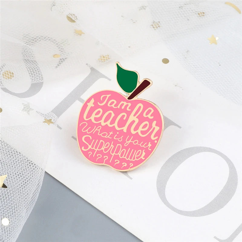Teacher Superpower pin Christmas gift pink apple