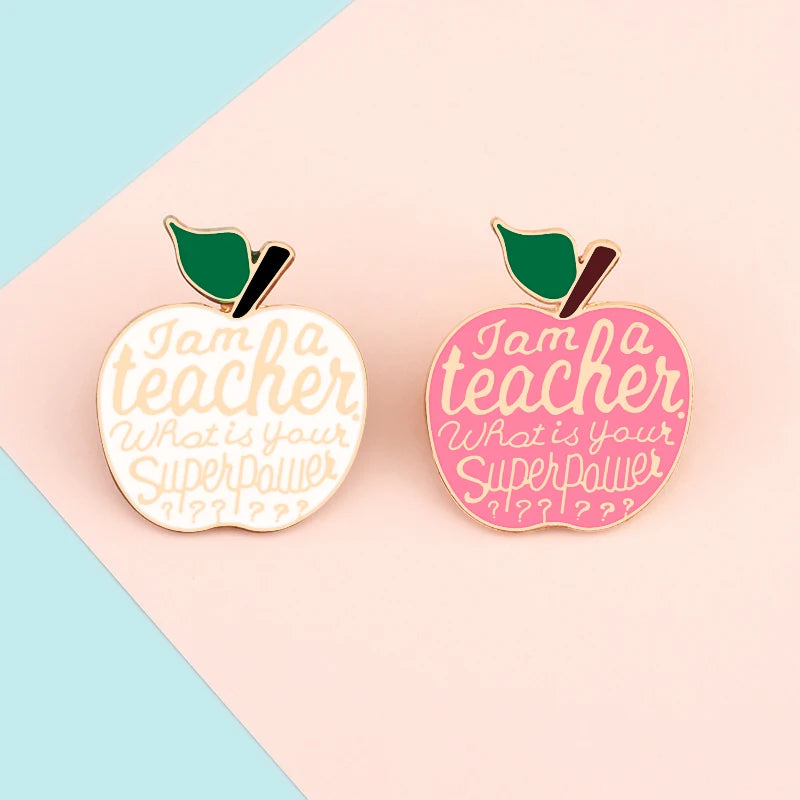 Teacher Superpower pin Christmas gift pink white