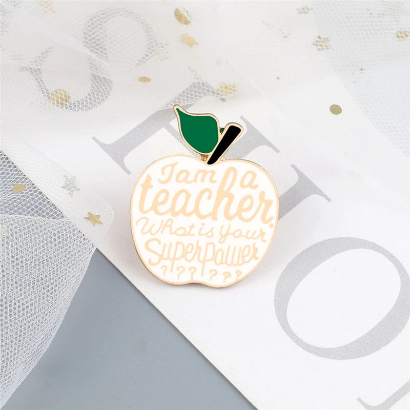 Teacher Superpower pin Christmas gift white apple