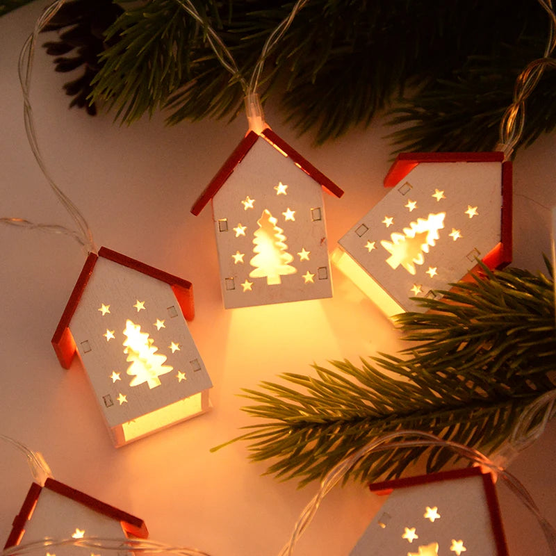 Warm cosy Wooden Christmas White house lights