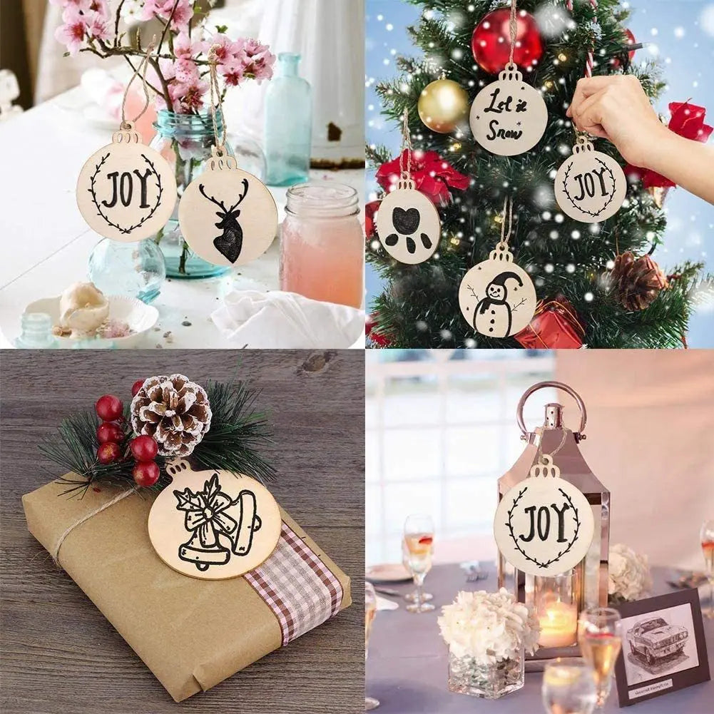 Wooden Christmas craft baubles tags tree decorations