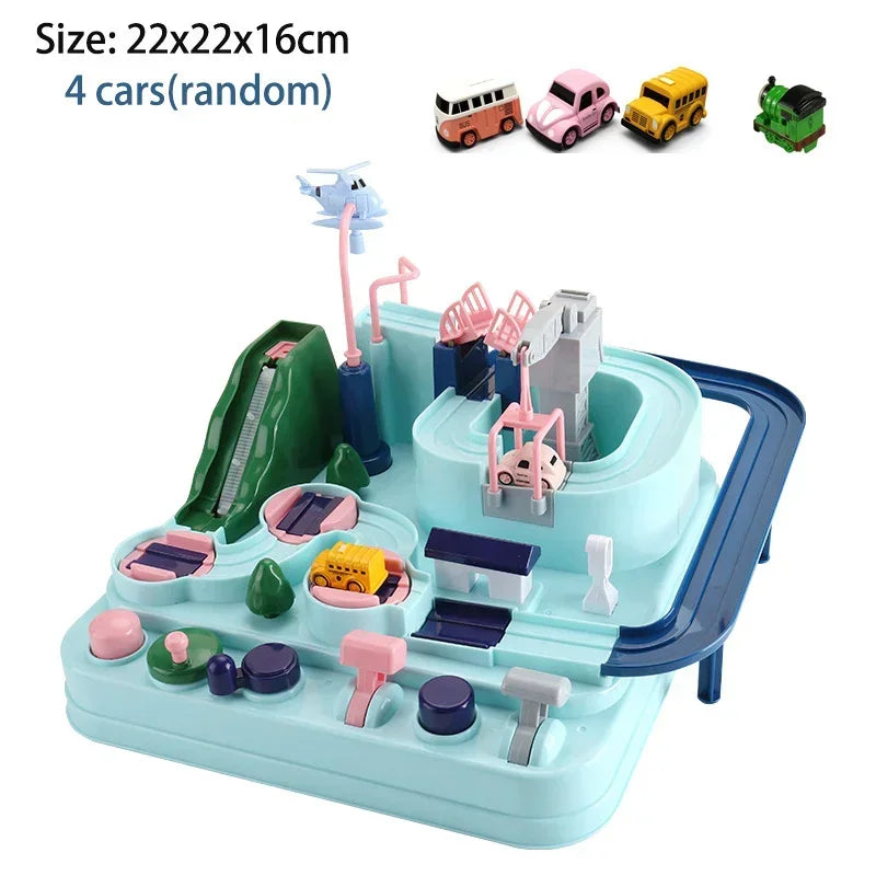 blue pink green 4 car race track