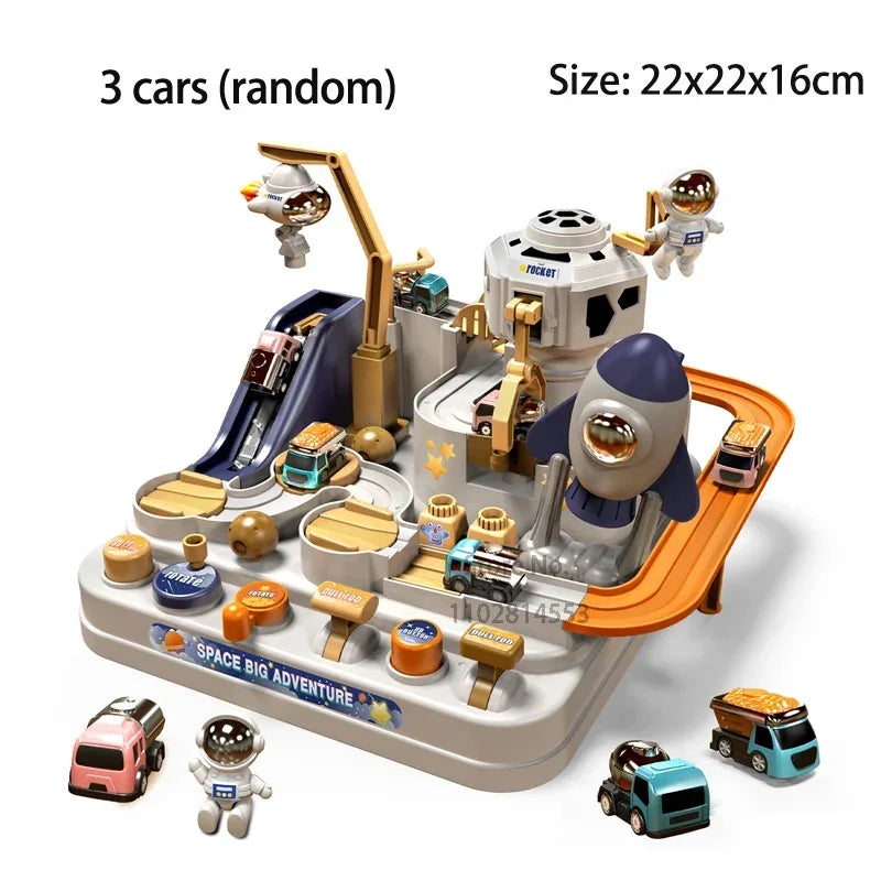 grey orange blue 3 car race track