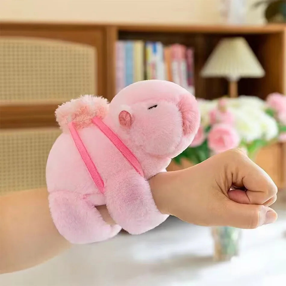pink capybara with backpack snap band gift for her