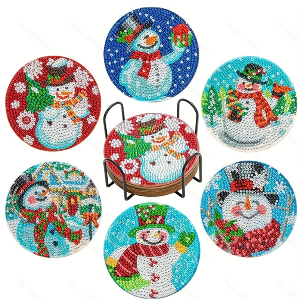 snowman gem art coasters