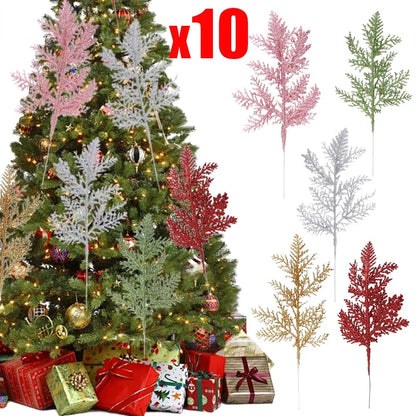 10pc Christmas glitter branch gold silver white red green pink
