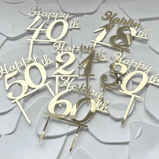 18th 21st 30th 40th 50th 60th gold cake topper
