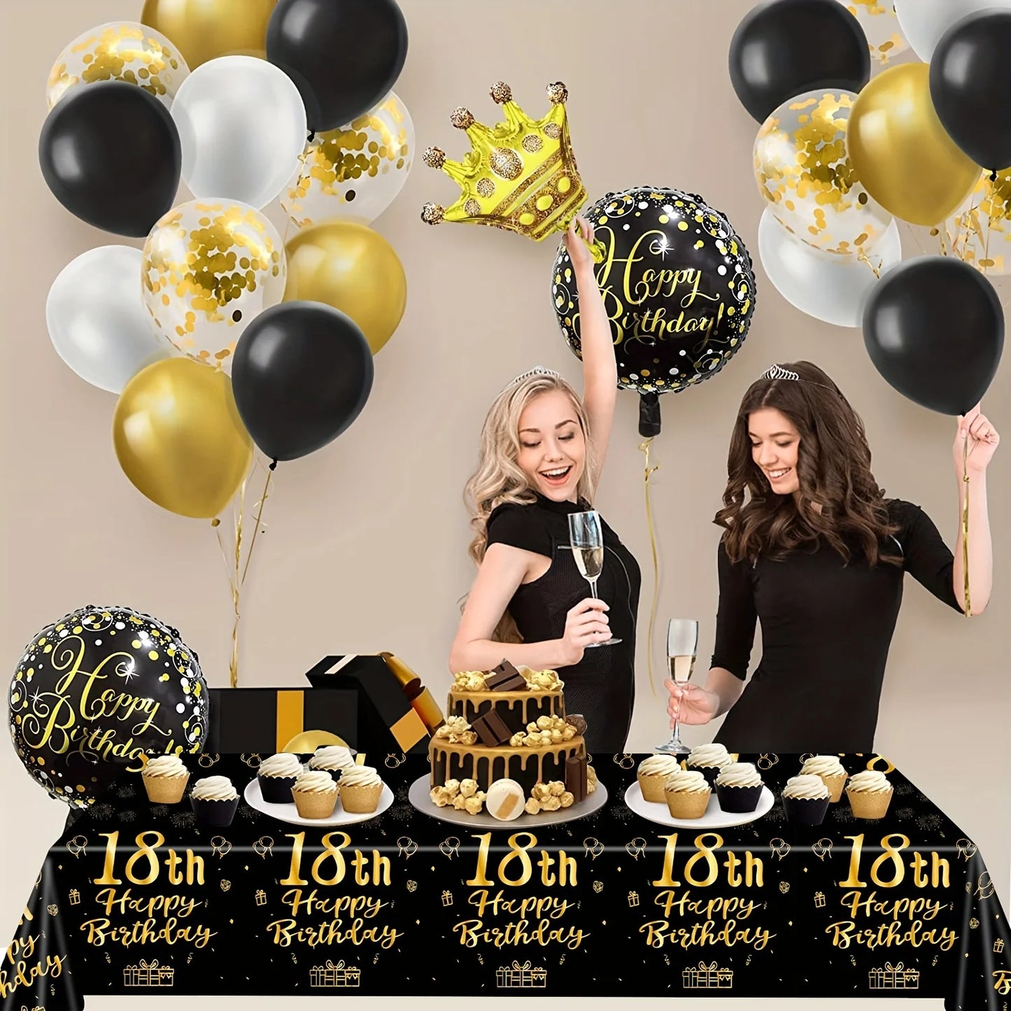 18th Birthday Party Decor Set Black and Gold