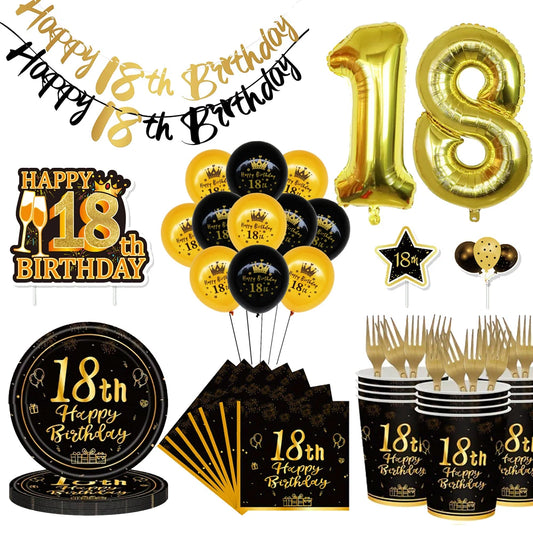 18th Birthday Party Decorations Set Black and Gold
