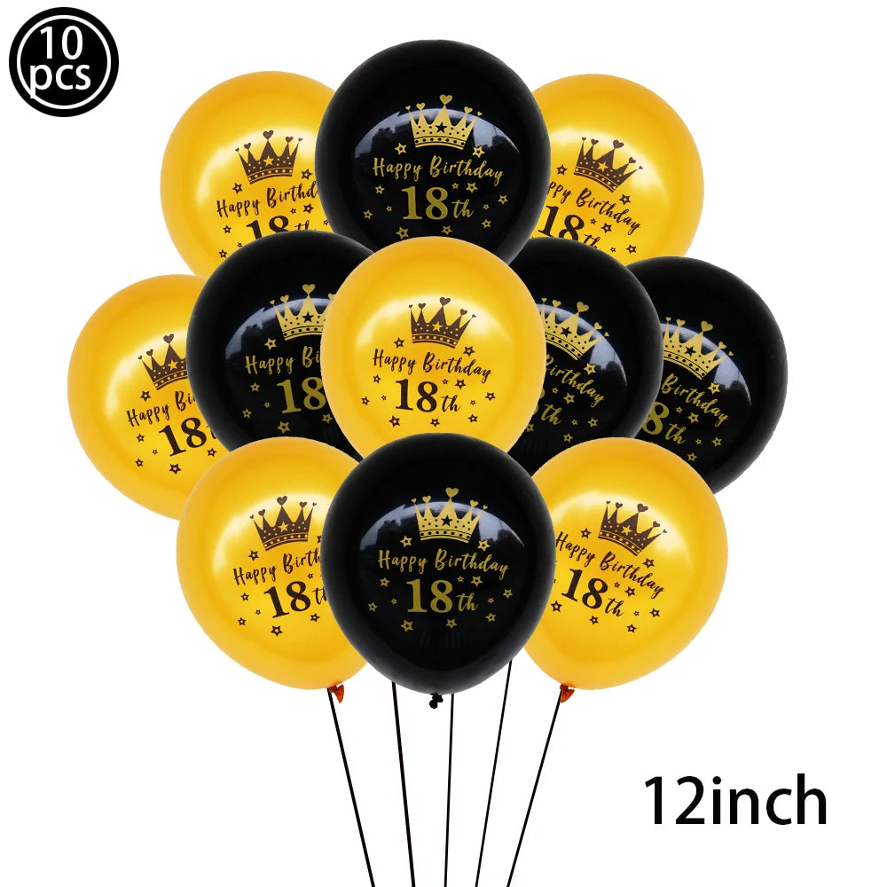 18th Birthday black and gold balloons 12 inch