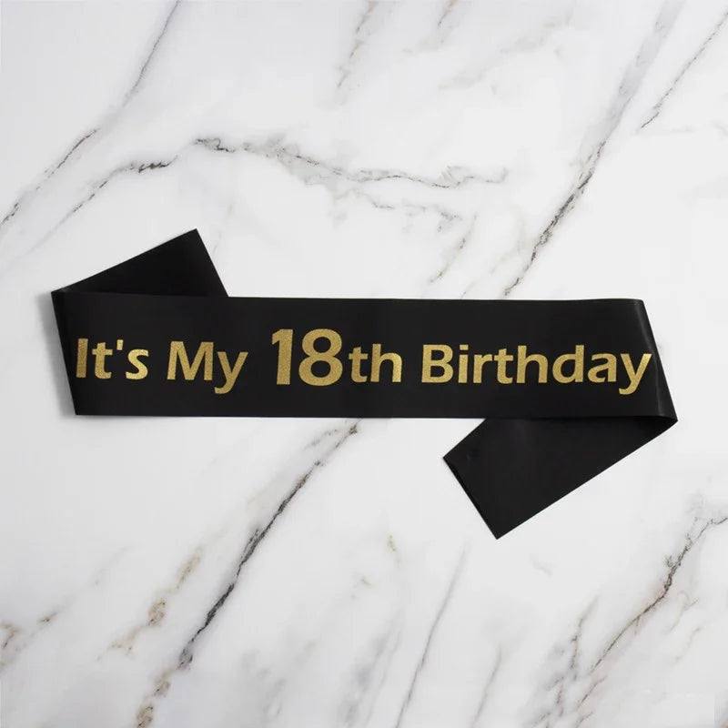 18th birthday satin sash black