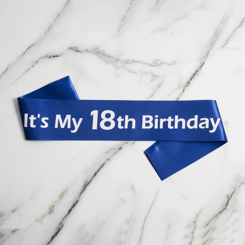 18th birthday satin sash blue