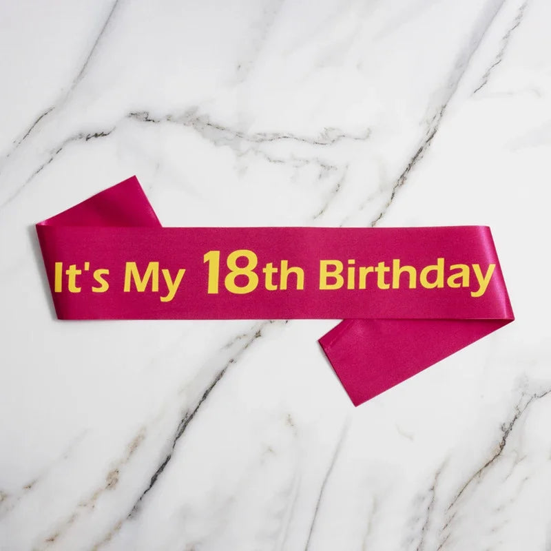 18th birthday satin sash hot pink